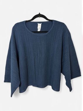 Wynne Layers Navy Blue Women's Cropped Ribbed Sweater NWOT